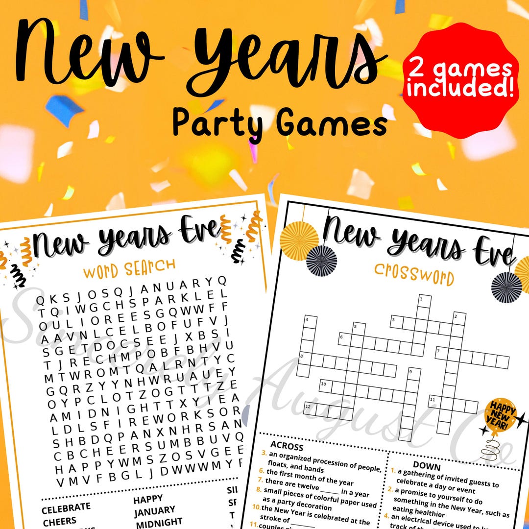 new year's eve word search & crossword games (printable) - etsy canada