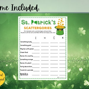 St. Patrick's Day SCATTERGORIES Game St. Patrick's Day Party Game Printable St. Patricks Party Activity Scattergories Kids & Adults image 3