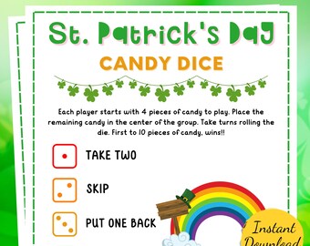 St. Patrick's Day CANDY DICE Game: Printable Party Activity (PDF)