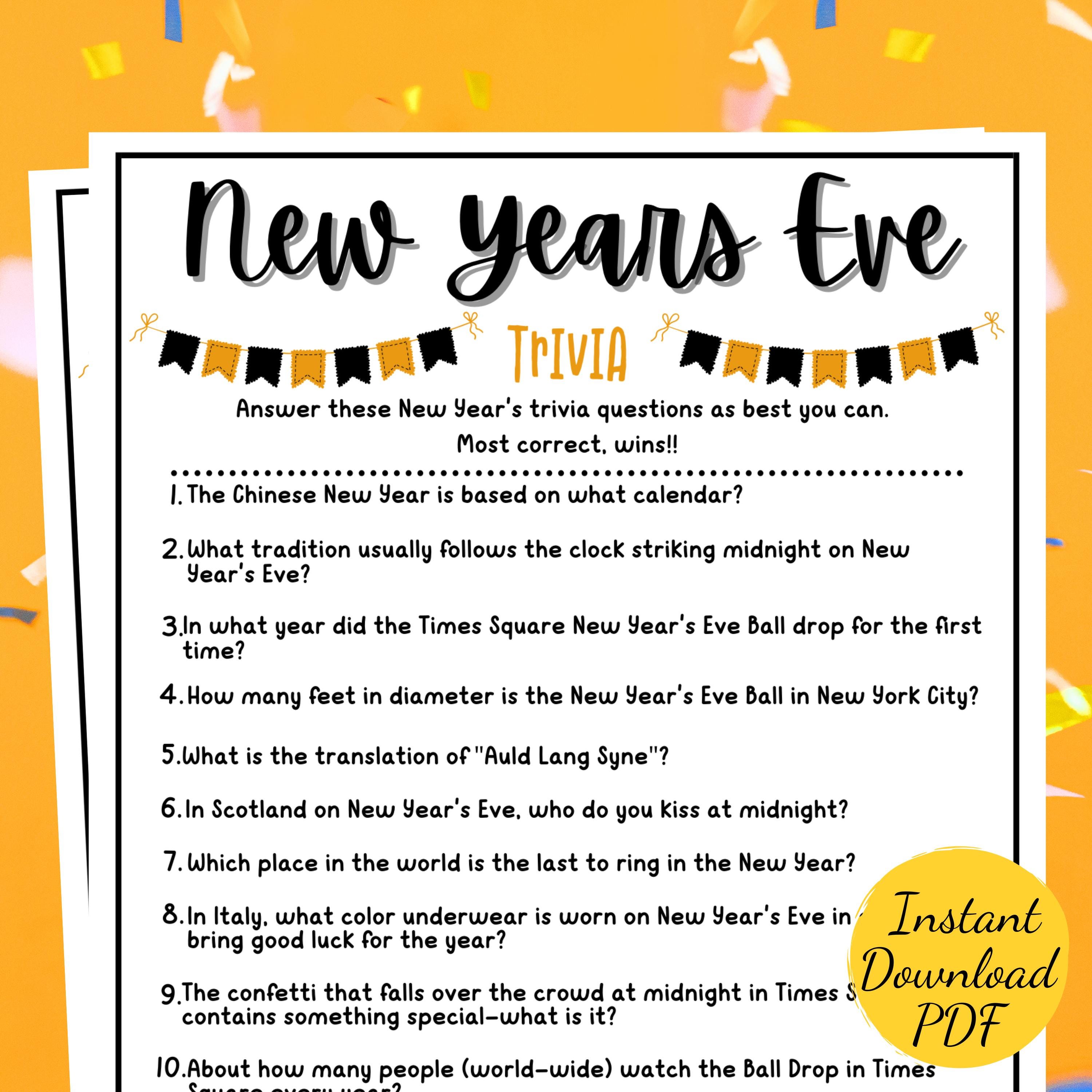 new year's eve trivia game: printable nye party activity (digital