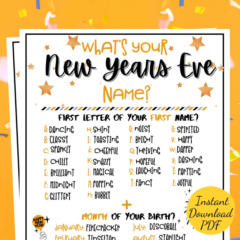 What's Your New Year's Eve Name Game - Fun Party Activity With Sign & 30 Stickers For Kids & Adults - View #10