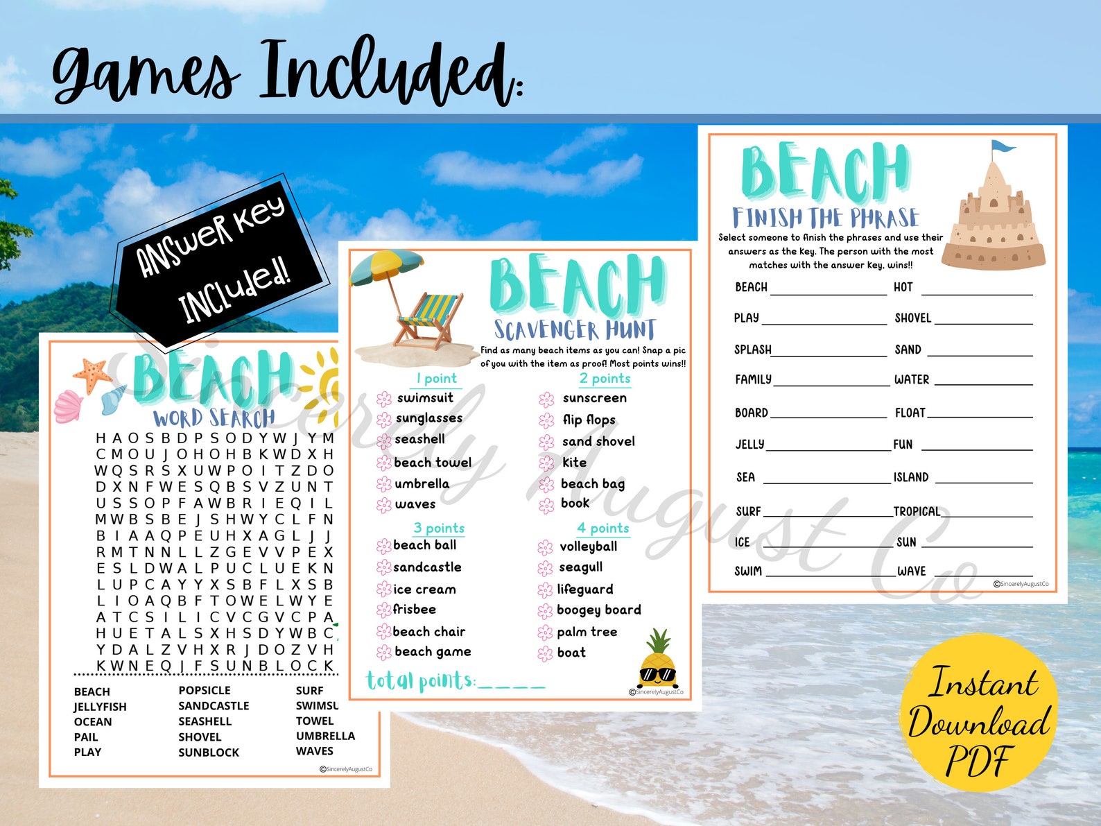 Beach Day Games BUNDLE: Printable Summer Activities (PDF Download) - Etsy