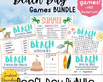 ビーチデイゲームバンドル：印刷可能な夏のアクティビティ（PDFダウンロード）