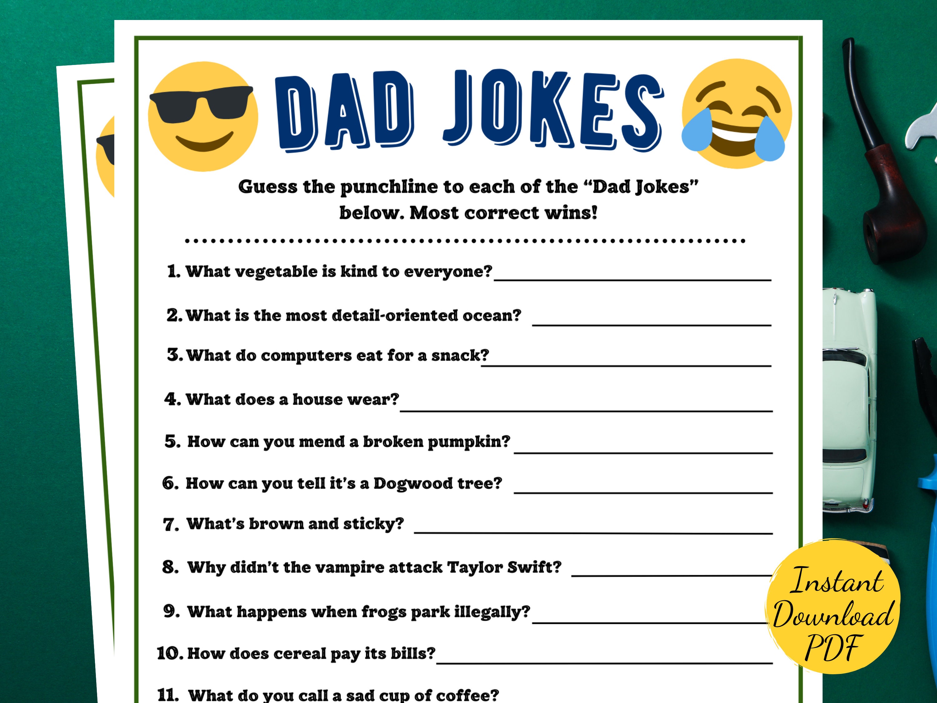 DAD JOKES Printable Game Fathers Day Dad Jokes Baby Shower Party Game ...