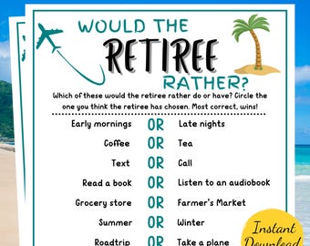 Retirement Game: WOULD RETIREE RATHER, Party Activity (Digital Download)