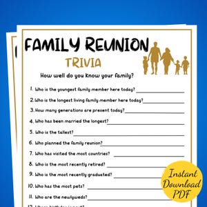 Family Reunion TRIVIA Game: How Well Do You Know Your Family (PDF Printable)