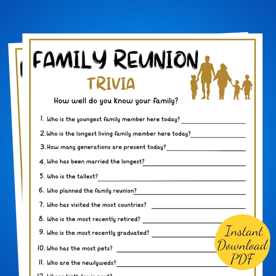 Family Reunion TRIVIA Game: How Well Do You Know Your Family (PDF Printable)