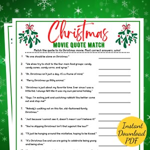 Christmas MOVIE QUOTE MATCHING Game: Holiday Party Activity (Printable)