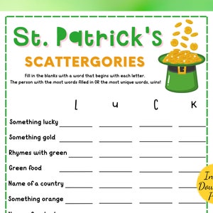 St. Patrick's Day SCATTERGORIES Game St. Patrick's Day Party Game Printable St. Patricks Party Activity Scattergories Kids & Adults image 1
