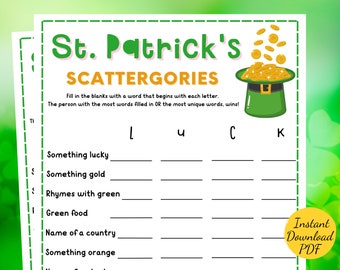 St. Patrick's Day SCATTERGORIES Game - St. Patrick's Day Party Game - Printable St. Patricks Party Activity - Scattergories - Kids & Adults