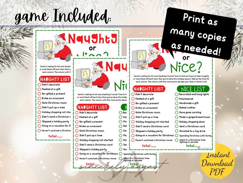 Naughty or Nice Christmas Game Christmas Party Game Printable Christmas