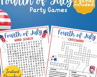 Fourth of July WORD SEARCH & CROSSWORD: Party Games (Digital Download)