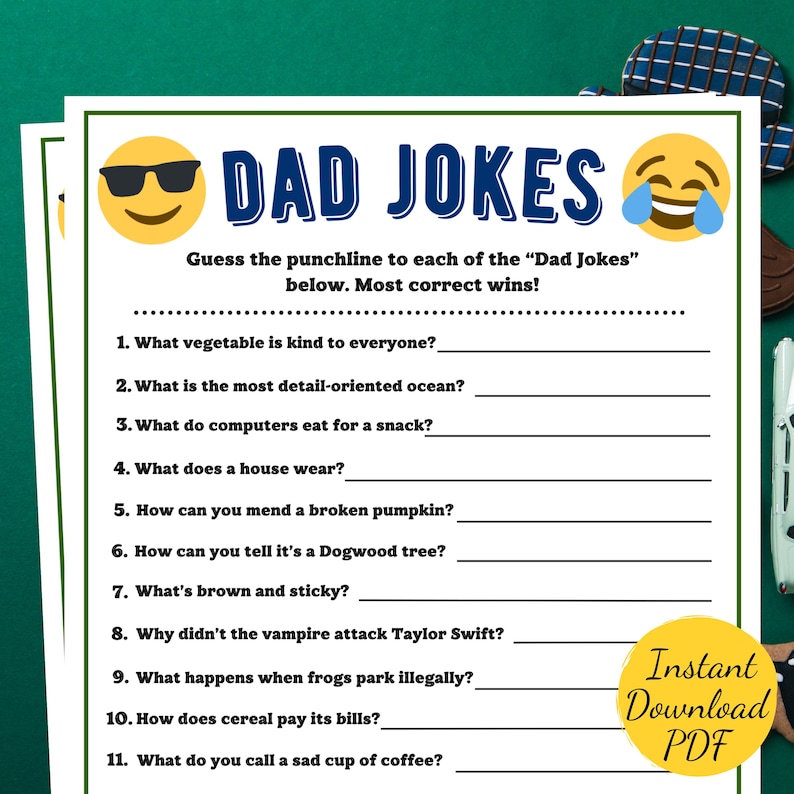 DAD JOKES Game: Printable Father's Day or Baby Shower Activity (PDF) - Etsy