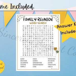 Family Reunion WORD SEARCH - Family Reunion Party Game - Printable ...
