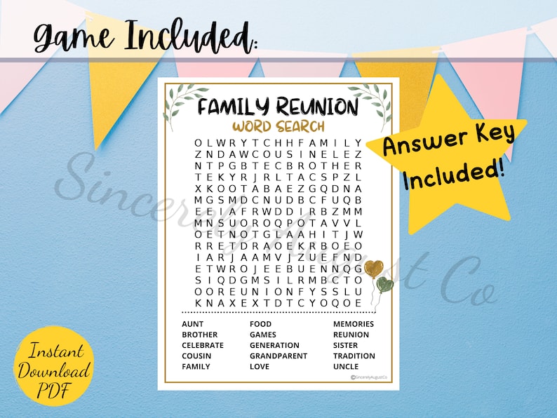 Family Reunion WORD SEARCH - Family Reunion Party Game - Printable ...