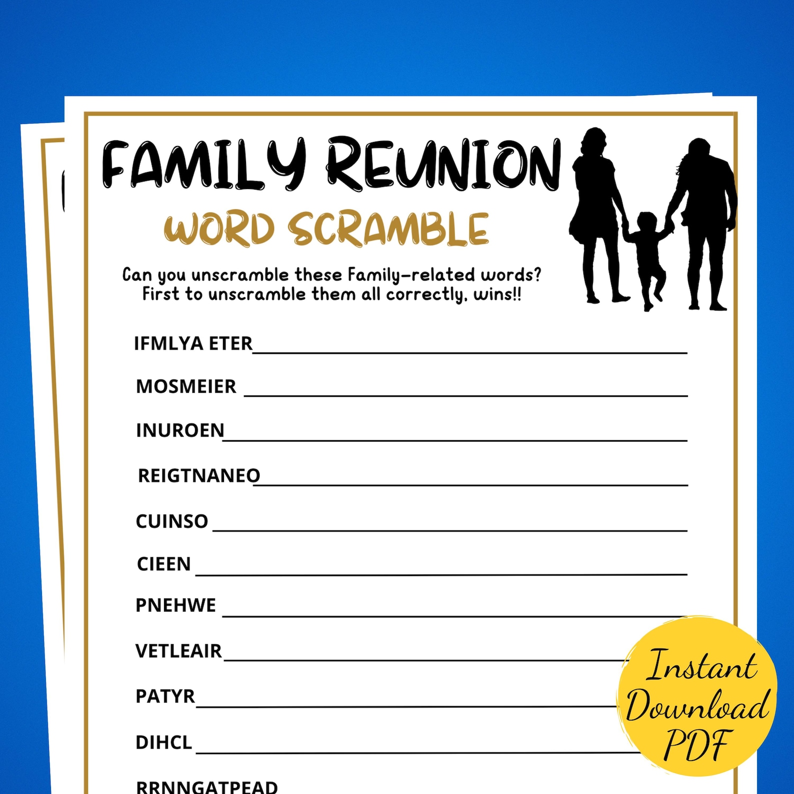 Family Reunion WORD SCRAMBLE - Family Reunion Party Game - Printable ...