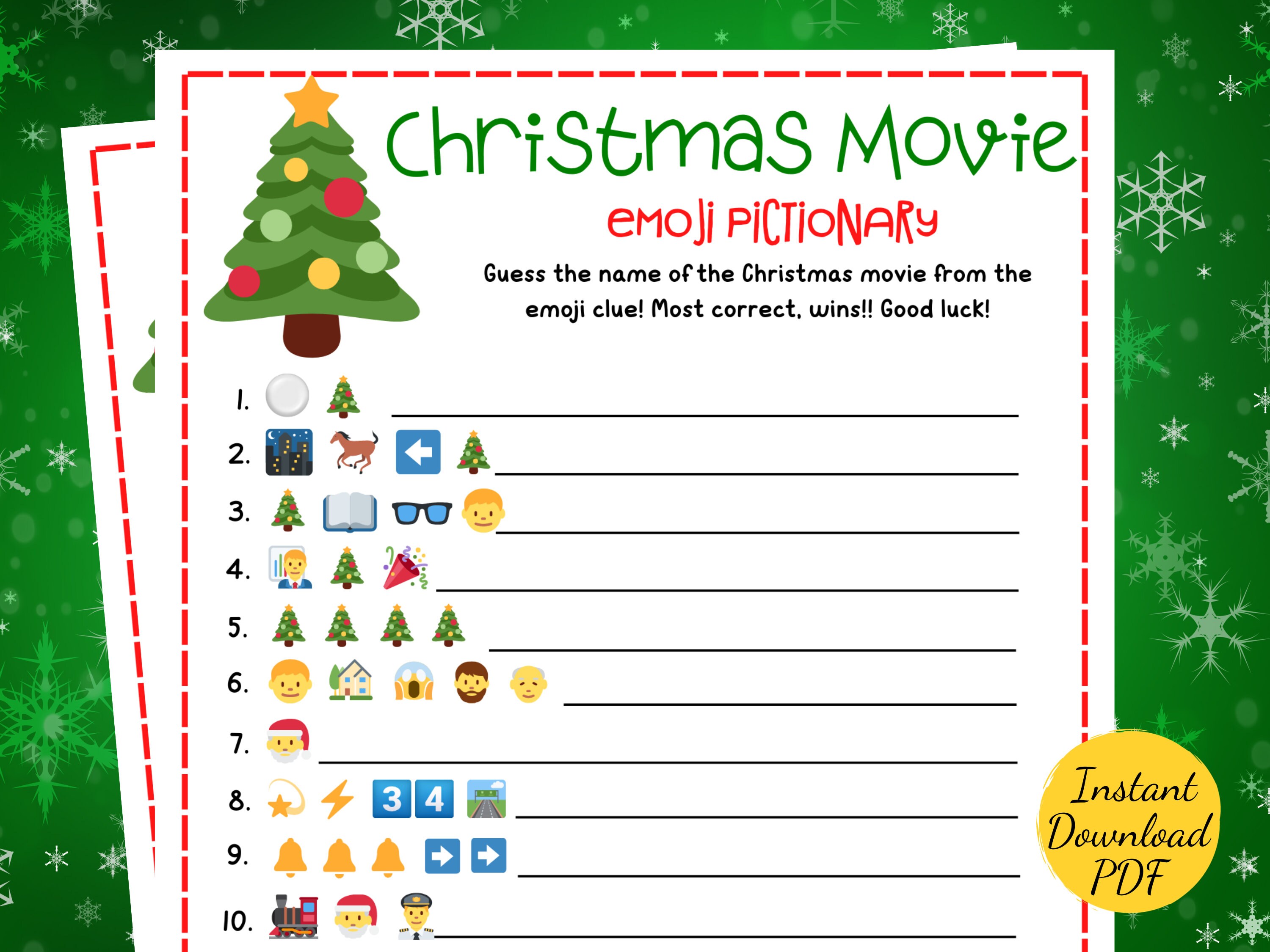 CHRISTMAS MOVIE EMOJI Pictionary Printable Christmas Party Game