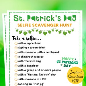 St. Patrick&#39;s Day SELFIE SCAVENGER HUNT Game (Printable)
