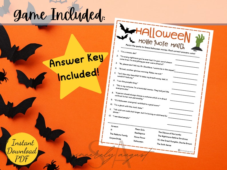 Halloween Movie Quote Match Halloween Party Game Printable Etsy