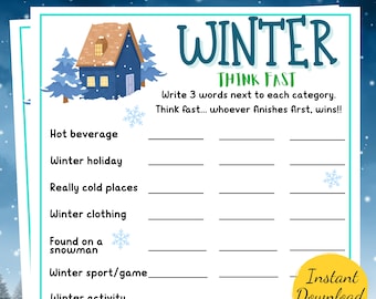 Winter THINK FAST Game: Printable Party Game (PDF)