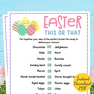 Easter THIS OR THAT Game - Easter Would You Rather - Easter Party Game - Printable Easter Celebration Activity - Easter for Kids & Adults