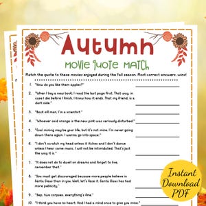 Fall MOVIE QUOTE MATCH Game: Autumn Party (Printable)