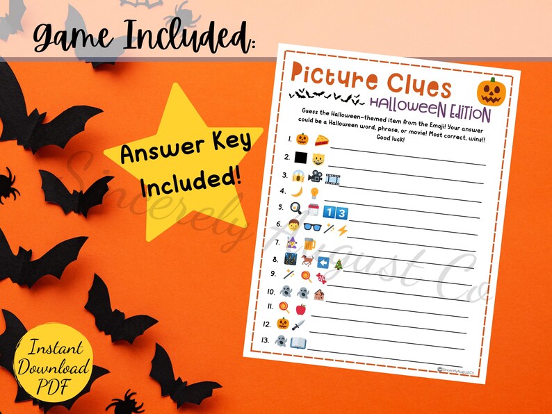 Halloween PICTURE CLUES Game: Printable Emoji Pictionary Party Activity ...