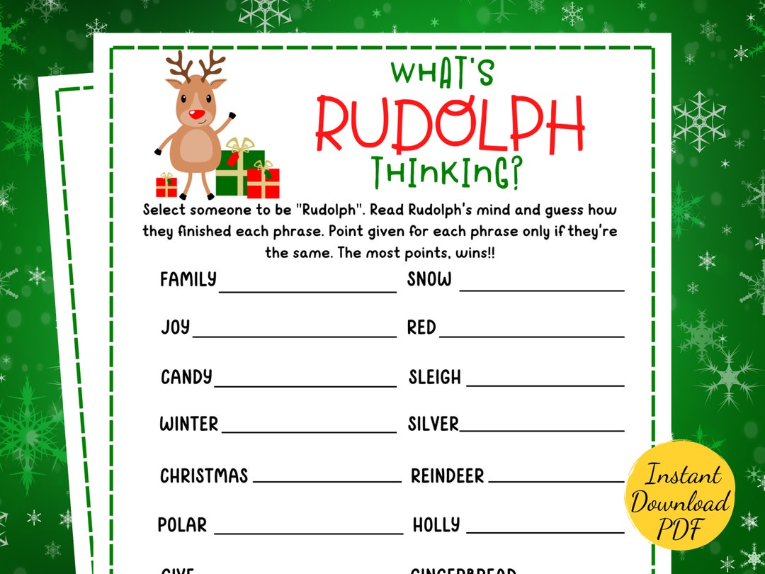 WHAT'S RUDOLPH THINKING Christmas Party Game Printable Christmas Party ...