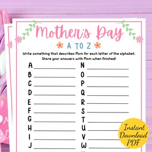 Mother&#39;s Day A to Z Game: Printable Activity (Digital Download)