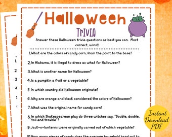 Halloween TRIVIA - Halloween Party Game - Printable Halloween Party Activity - Halloween Games for Adults & Kids - Spooky Trivia for Parties