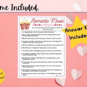 Romantic Movie TRIVIA Game Valentines Day Party Game - Etsy