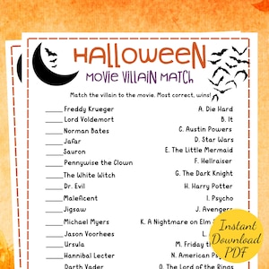 Halloween MOVIE VILLAIN MATCH Game: Printable Party Activity (Digital Download)
