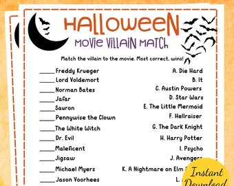 Halloween MOVIE VILLAIN MATCH Game: Printable Party Activity (Digital Download)