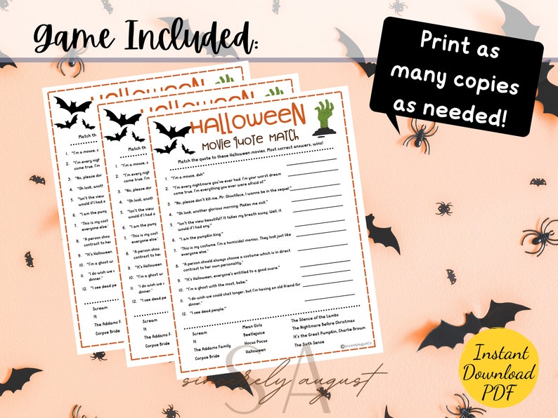 Halloween Movie Quote Match Halloween Party Game Printable - Etsy