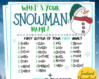 SNOWMAN NAME Game: Winter Party Activity (Printable PDF)