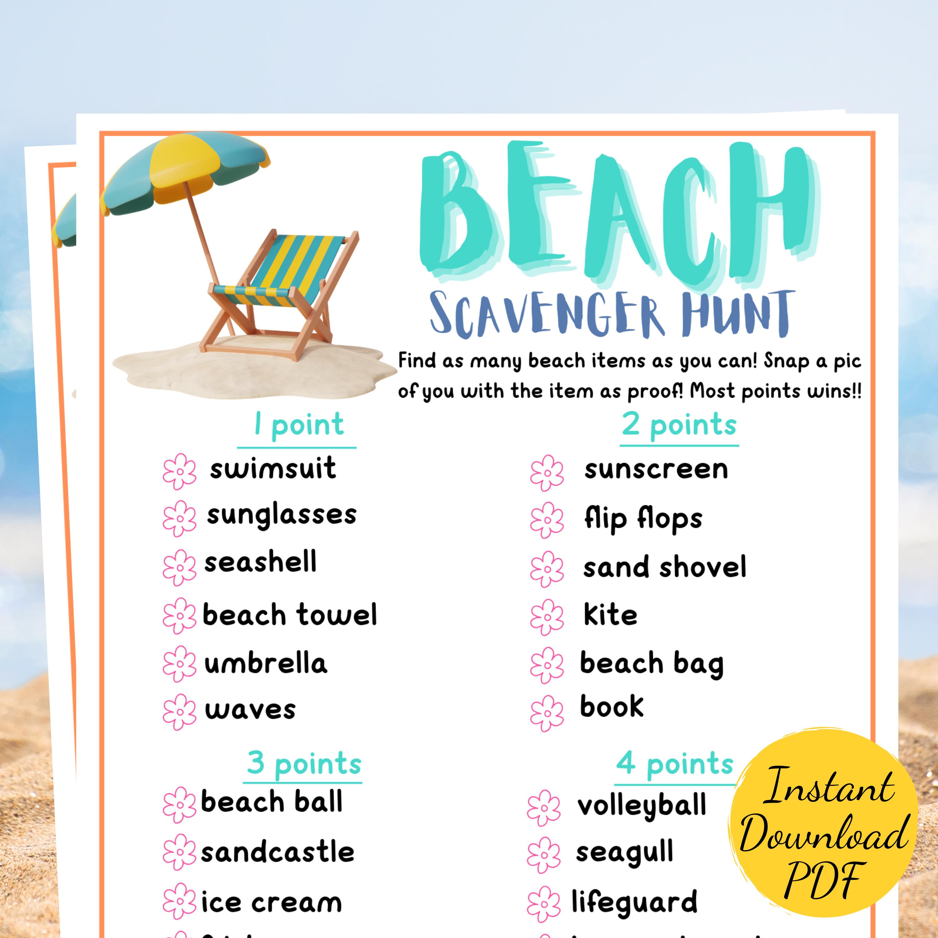 Beach SCAVENGER HUNT Game: Printable Summer Fun (PDF) - Etsy