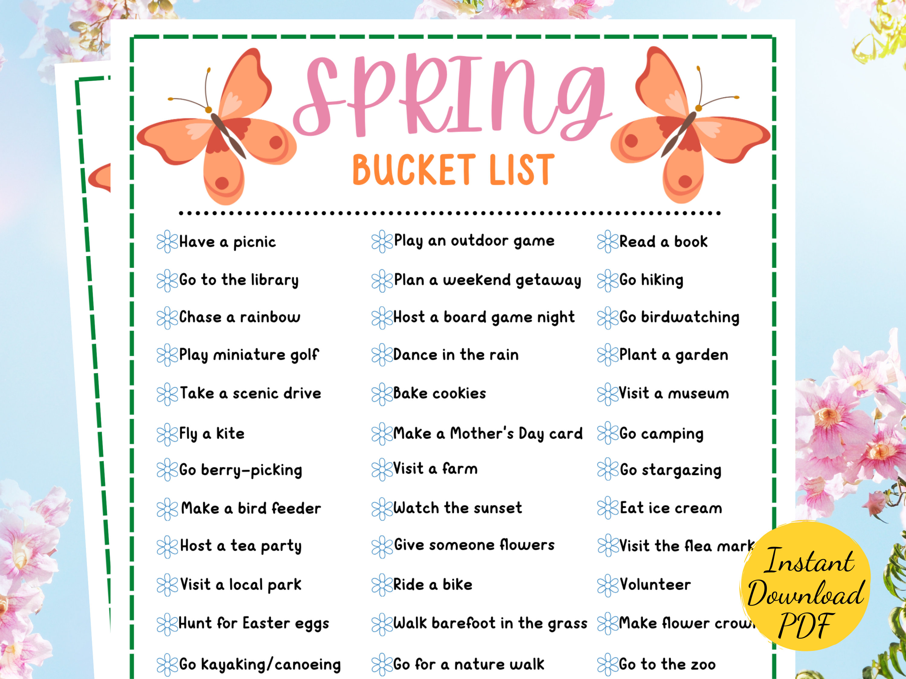 SPRING BUCKET LIST Printable List of Spring Activities Spring Ideas to ...