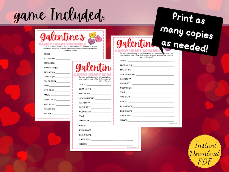 Galentines Candy Hearts WORD SCRAMBLE Game Galentines Day Party Game