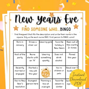 New Years Eve BINGO Game - New Years Eve Find the Guest BINGO - New Years Eve Party Game - New Year&#39;s Activity - NYE 2025 - Bingo - Adults