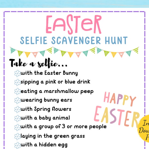 Easter SELFIE SCAVENGER HUNT Game - Easter Party Game - Printable Easter Celebration Activity - Easter Photo Scavenger Hunt - Kids & Adults