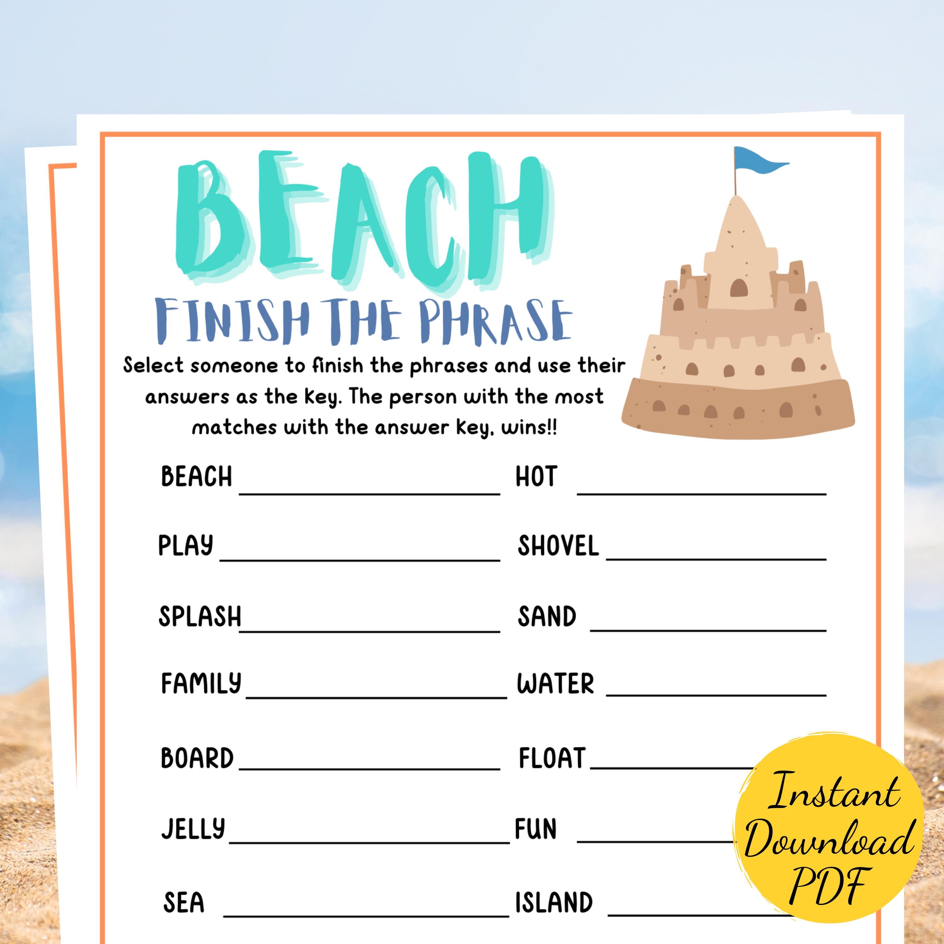 Beach FINISH the PHRASE Game: Summer Party Fun (printable PDF) - Etsy