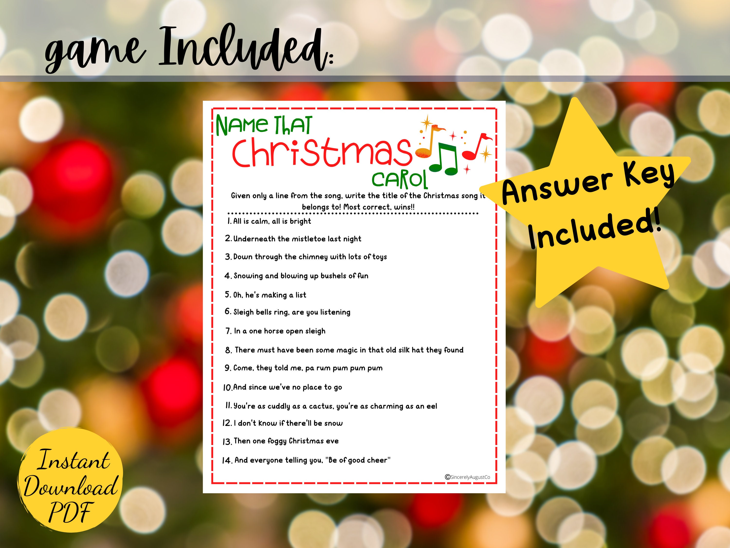 Name That Christmas Carol Game Christmas Party Game Printable Christmas 