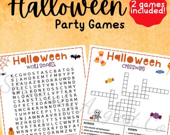 Halloween WORD SEARCH & CROSSWORD: Printable Party Games (Digital Download)