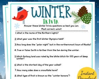 Winter TRIVIA Game: Printable Winter Activity (PDF)