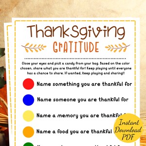 Thanksgiving GRATITUDE GAME - Thanksgiving Candy Game - Thanksgiving Party Game - Printable Thanksgiving Activity - Games for Kids & Adults