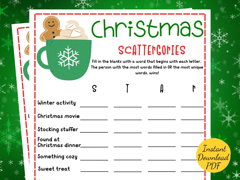 Christmas SCATTERGORIES Printable Game Printable Christmas Party Game ...
