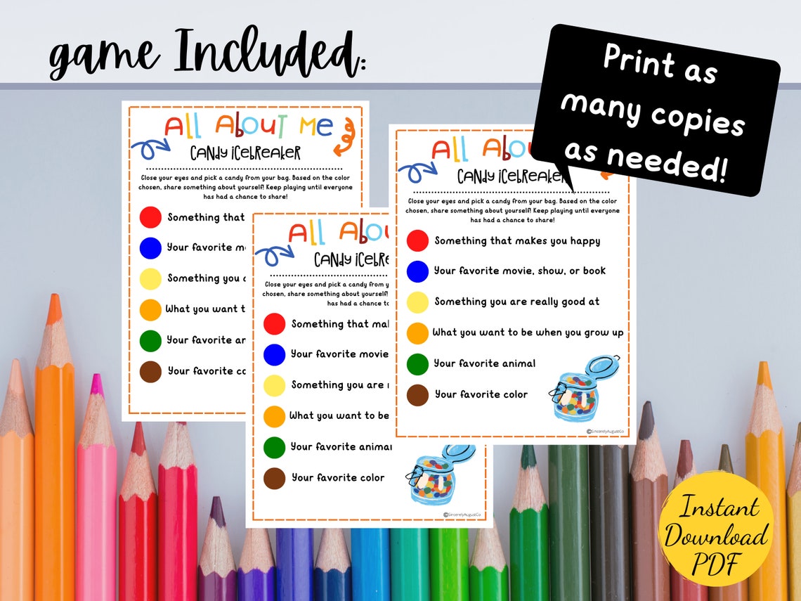 CANDY ICEBREAKER All About Me Game Back to School Game First Day of