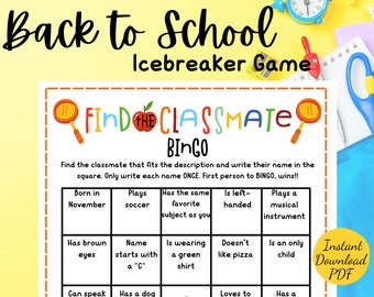 Back to School BINGO Game Find the Classmate Bingo First - Etsy UK