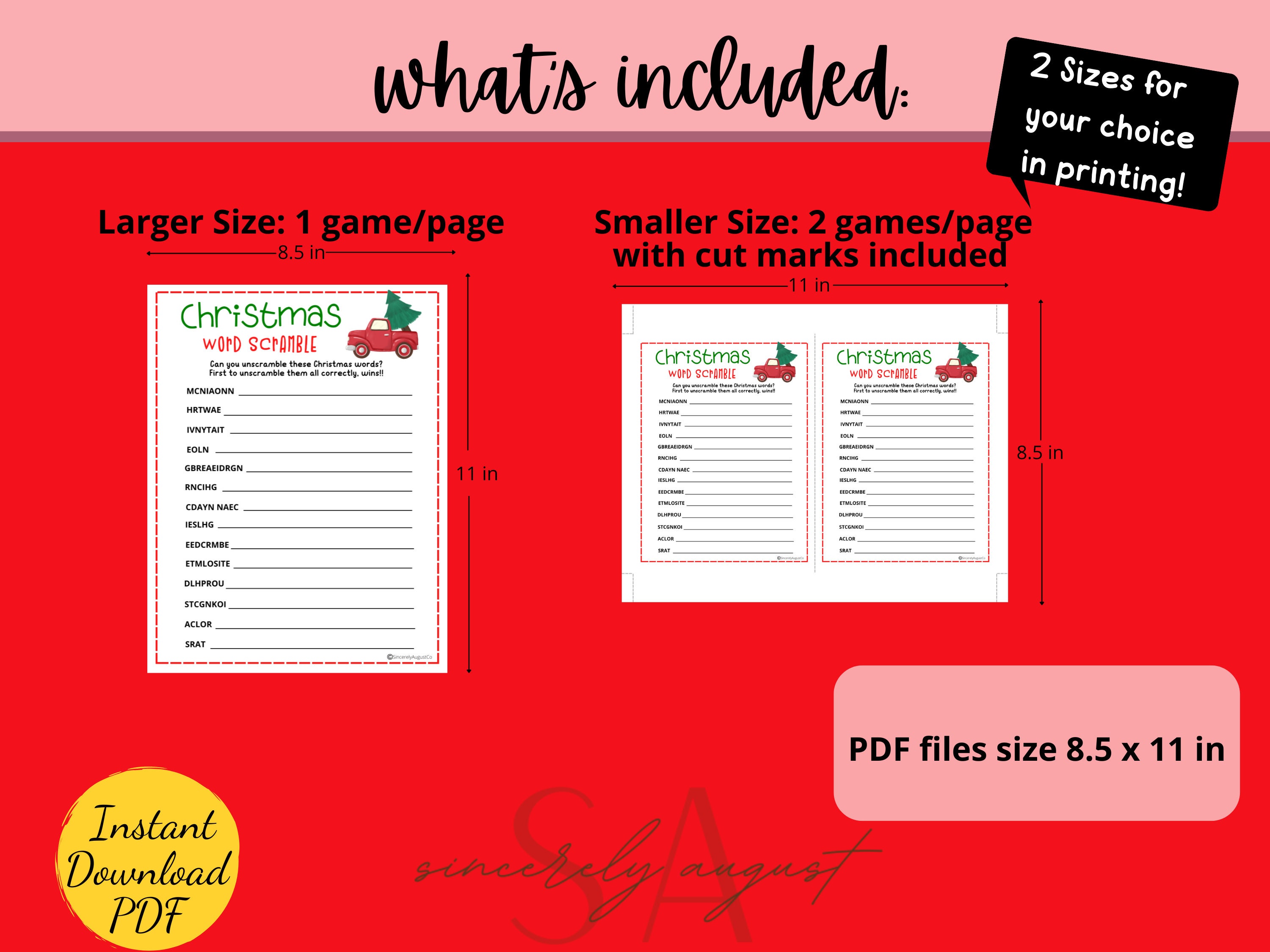 Word Scramble Christmas Game Christmas Party Game Printable Christmas