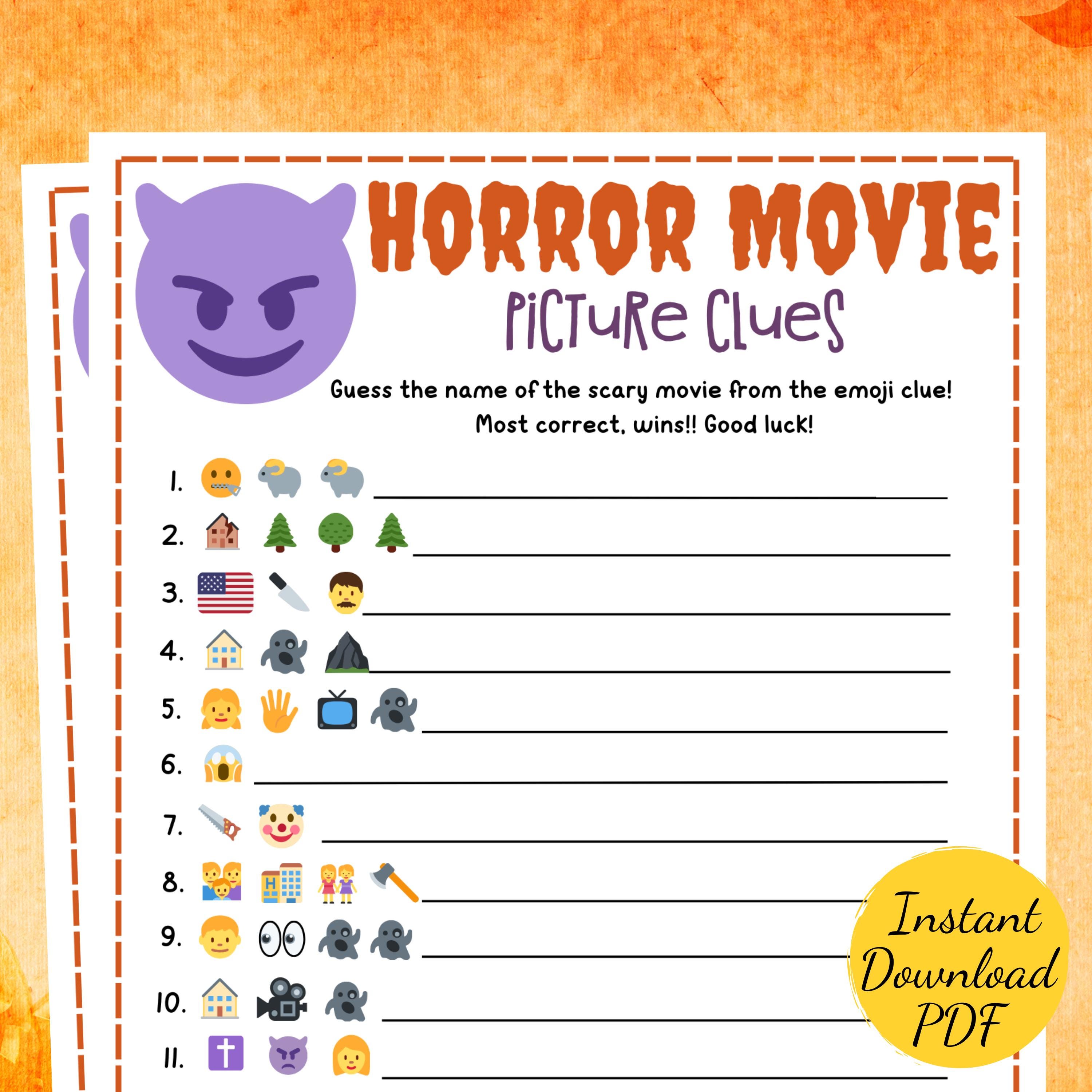Horror Movie PICTURE CLUES - Printable Halloween Party Game - Halloween ...